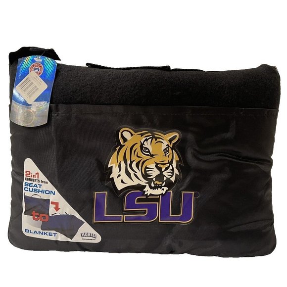 LSU Tigers Stadium Seat Cushion To Fleece Blanket 2 in 1 Convertible Pockets NEW - Picture 1 of 13